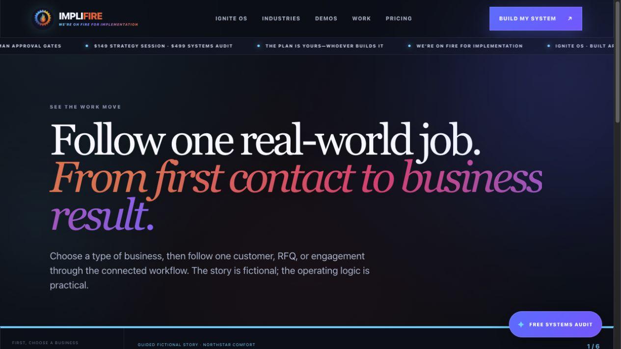 Ignite OS lead capture demo showing a qualified website request and business response time